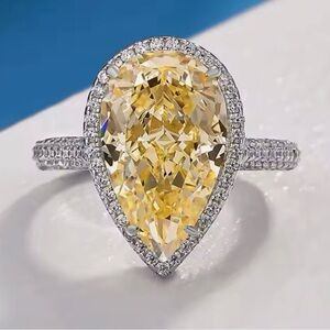 Yellow Gemstone Ring with Cubic  Accents